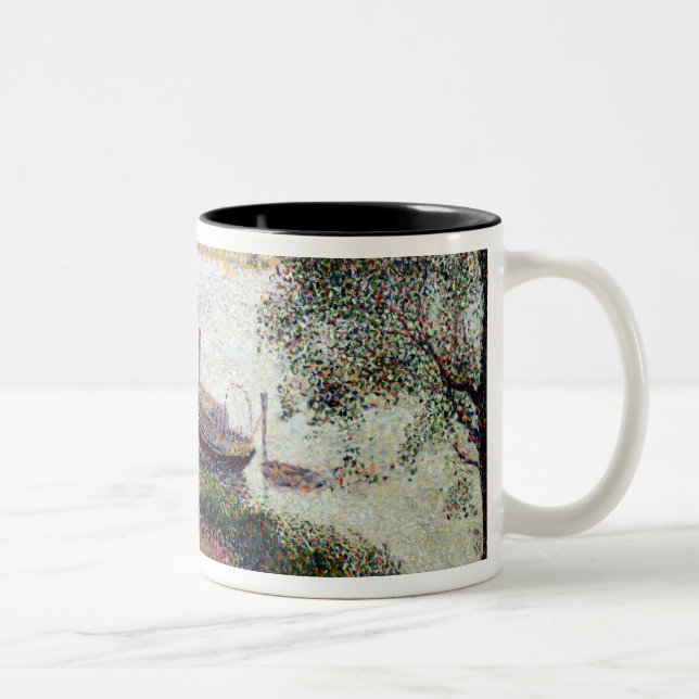 Georges Pierre Seurat | River Landscape with a boa Two-Tone Coffee Mug (Right)