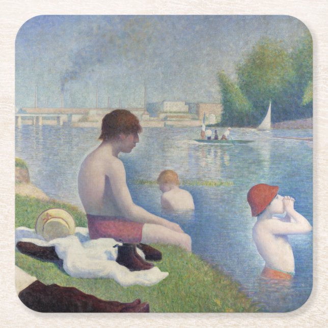 Georges Seurat - Bathers at Asnieres Square Paper Coaster (Front)