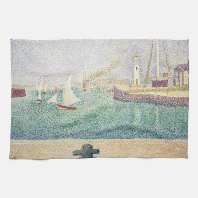 Georges Seurat - Entrance of the Port of Honfleur  Tea Towel (Horizontal)