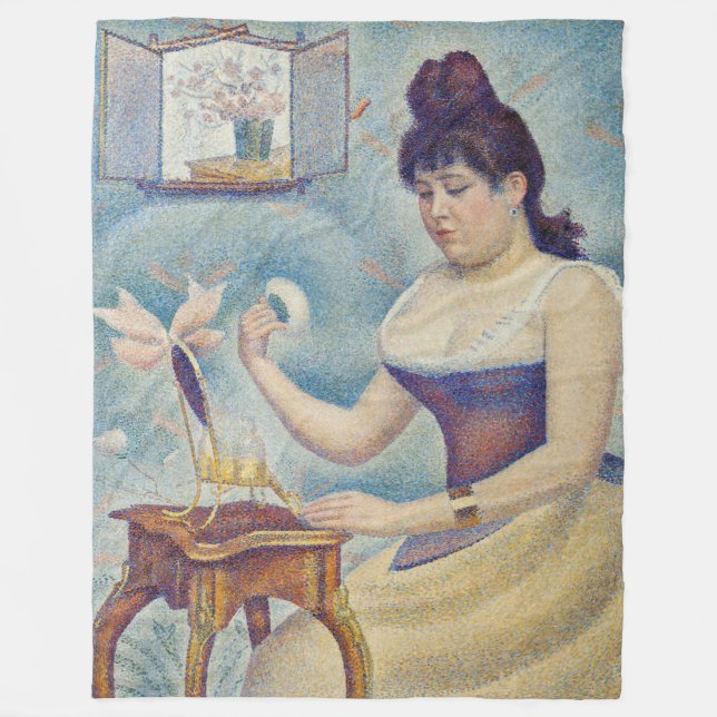Georges Seurat - Young Woman Powdering Herself Fleece Blanket (Front)