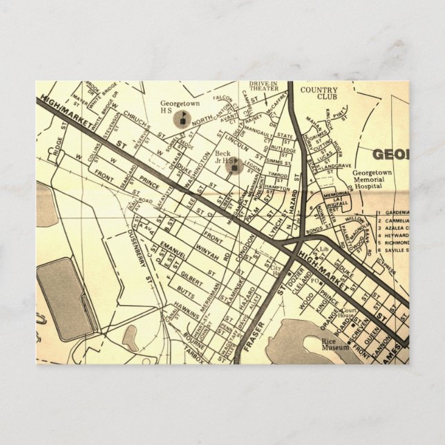 Georgetown, SC Vintage Map Postcard (Front)
