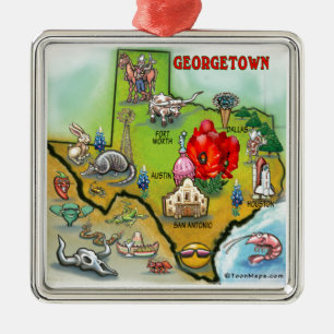 Georgetown Texas Cartoon Map Metal Tree Decoration