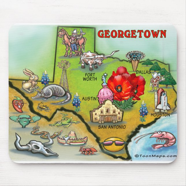 Georgetown Texas Cartoon Map Mouse Mat (Front)