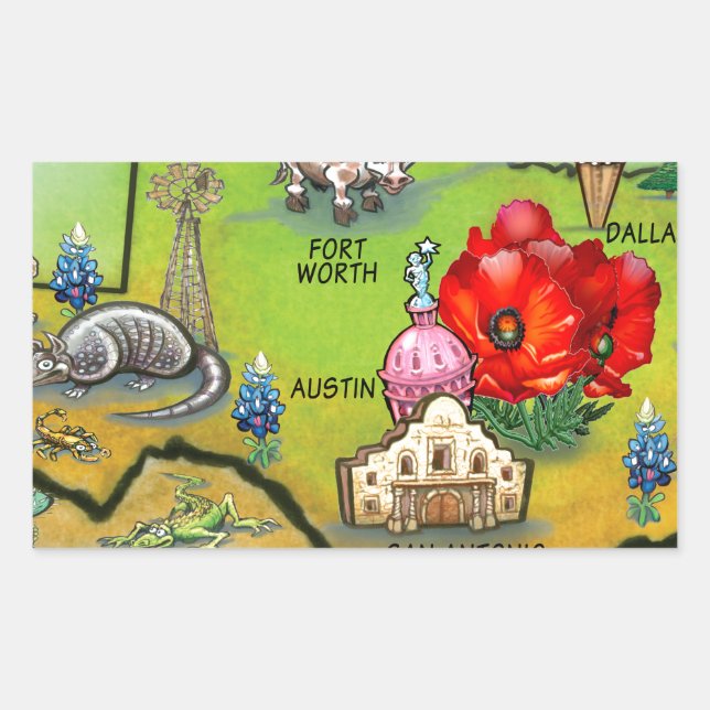 Georgetown Texas Cartoon Map Rectangular Sticker (Front)
