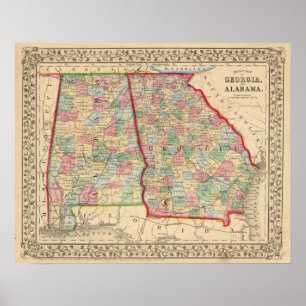 Georgia, Alabama Map by Mitchell Poster