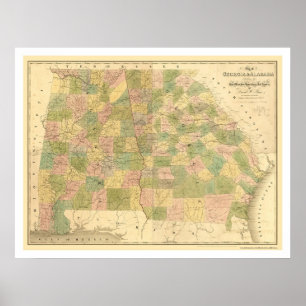 Georgia & Alabama Railroad Map 1839 Poster
