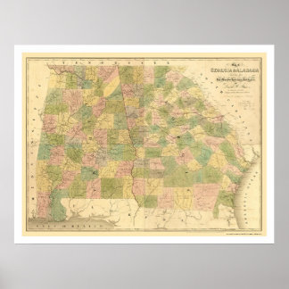 Georgia & Alabama Railroad Map 1839 Poster