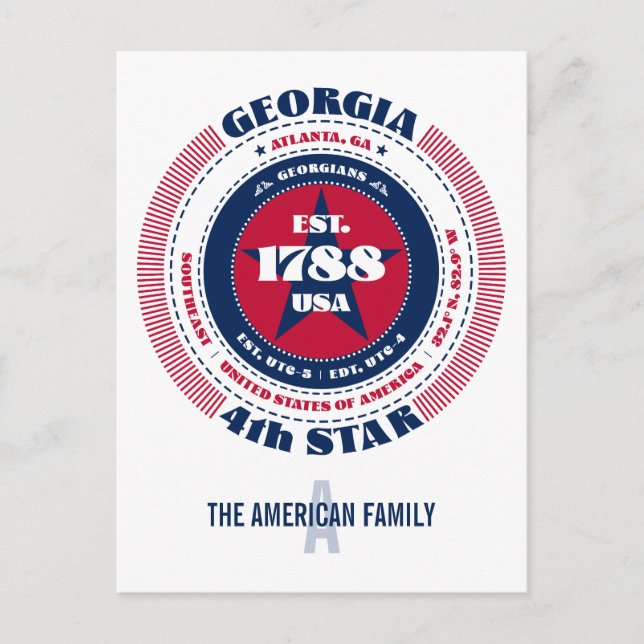 Georgia, Atlanta GA, Patriotic, Monogram Postcard (Front)