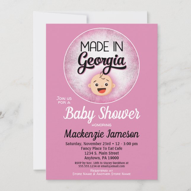 Georgia Baby Shower Funny Pink Girls Invitation (Front)