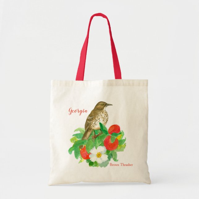 Georgia Brown Thrasher Cherokee Rose Tote Bag (Front)