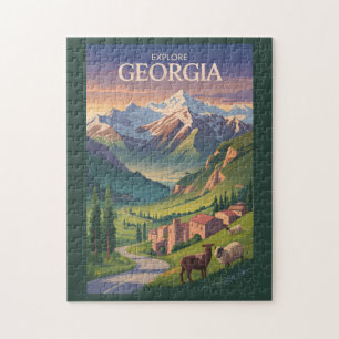 Georgia Caucasus Mountains Travel Art Vintage Jigsaw Puzzle