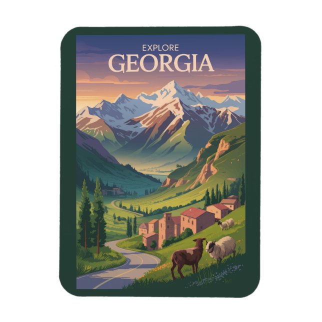 Georgia Caucasus Mountains Travel Art Vintage Magnet (Vertical)