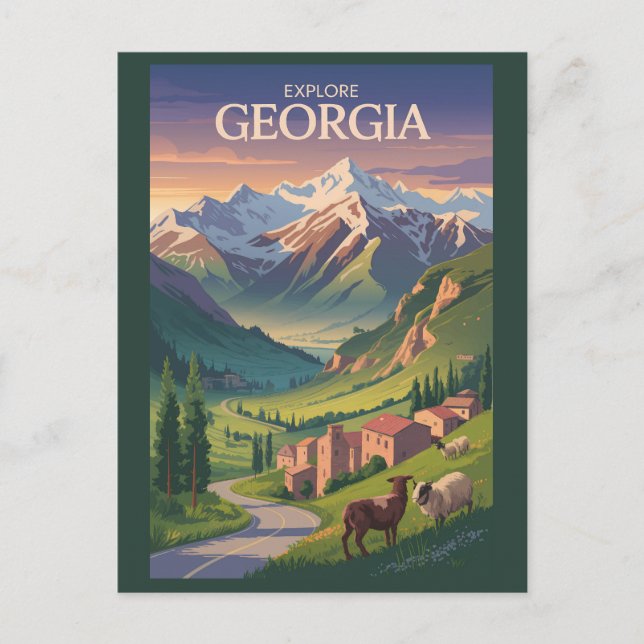 Georgia Caucasus Mountains Travel Art Vintage Postcard (Front)