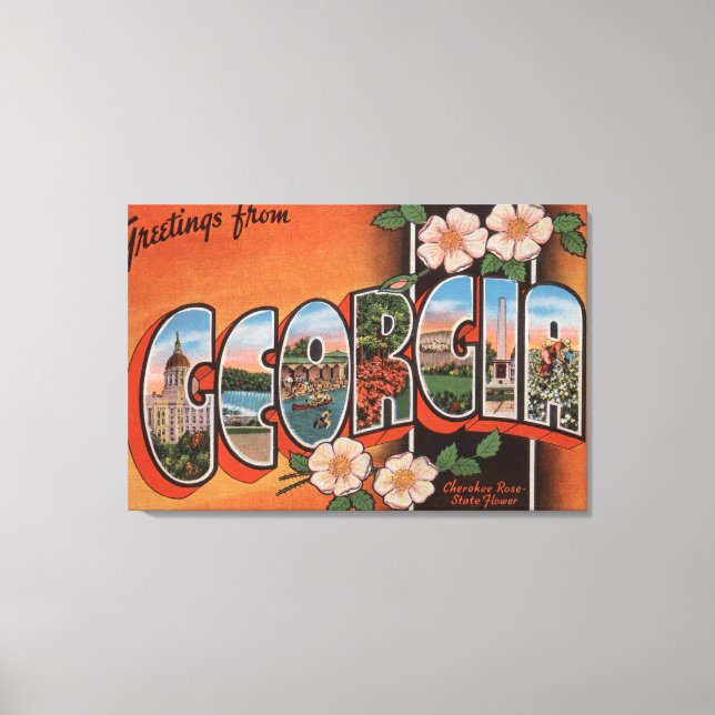 Georgia (Cherokee Rose) - Large Letter Scenes Canvas Print (Front)