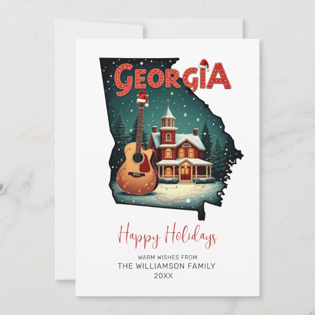 Georgia Christmas State Map Happy Holidays  Holiday Card (Front)