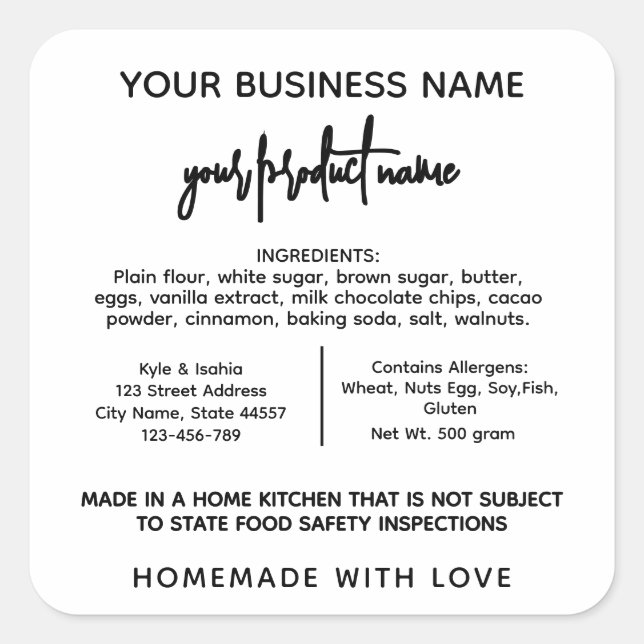 Georgia Cottage Law Food label sticker (Front)