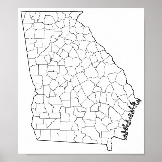 Map Of Counties In Georgia Georgia Counties Blank Outline Map Poster | Zazzle.co.uk
