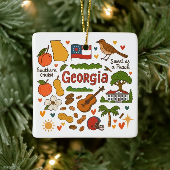 Georgia Custom Family Trip Christmas Ceramic Ornament (Tree)