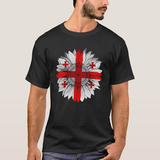 Georgia Flag Sunflower Georgian Roots Proud Patrio T-Shirt (Front)