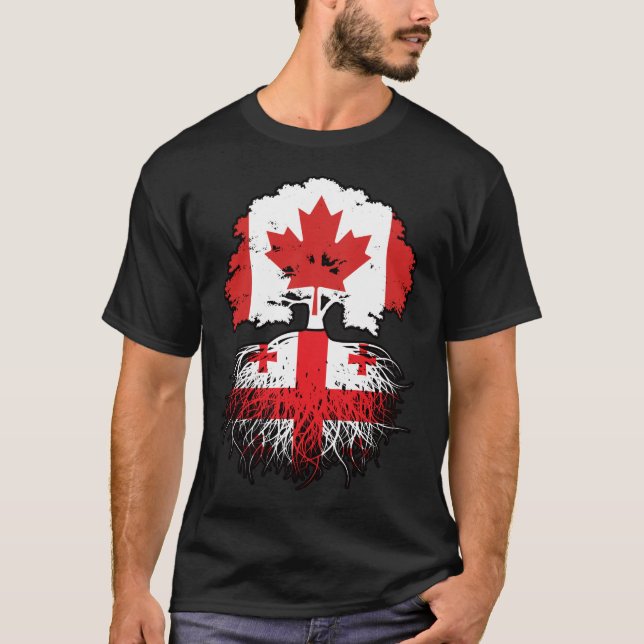 Georgia Georgian Canadian Canada Tree Roots Flag T-Shirt (Front)