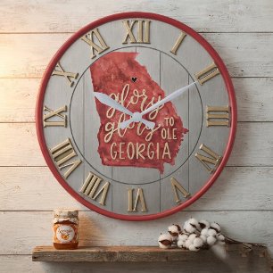Georgia Glory Glory to Ole Georgia Red Watercolor Large Clock