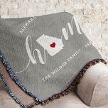 Georgia Home State Personalised Throw Blanket<br><div class="desc">Show some home state pride with this cute rustic grey throw blanket featuring "home" in white calligraphy script lettering with a silhouette map of the state of Georgia standing in for the letter "O." A red heart illustration inside the state map completes the design; you can change the position of...</div>