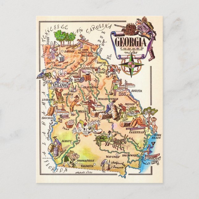 Georgia Illustrated Map Postcard (Front)