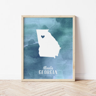 Georgia Map Blue Watercolor Personalised Art Print