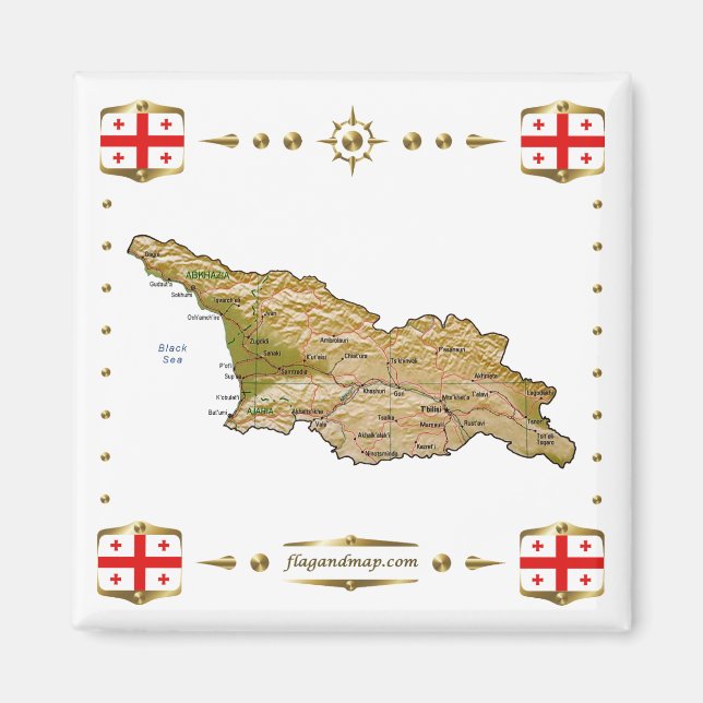 Georgia Map + Flags Magnet (Front)