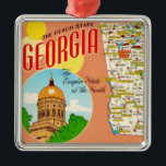 Georgia Map Metal Tree Decoration<br><div class="desc">A colourful vintage postcard map of Georgia repurposed on an ornament.</div>