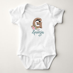 Georgia Name Reveal Wood Letter Floral Girl Romper Baby Bodysuit