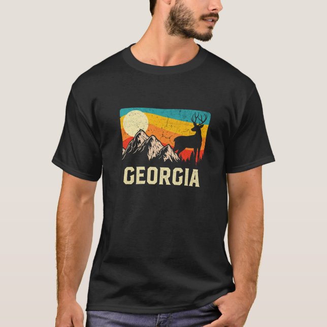 Georgia Nature Wild Deer Retro Sunset Hiking T-Shirt (Front)