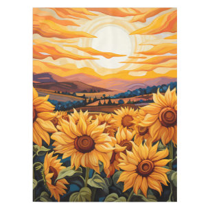 Georgia O Keefe style yellow sunflowers at sunrise Tablecloth