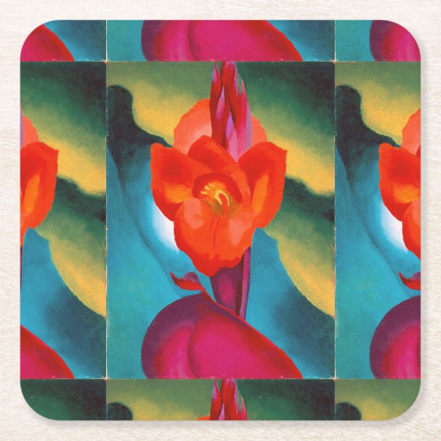 Georgia O'Keefe 1919 Red Canna Square Paper Coaster (Front)