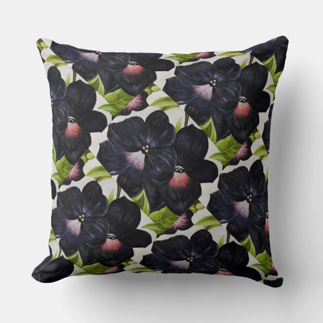 Georgia O'Keefe 1925 Black and Purple Petunias Cushion (Front)