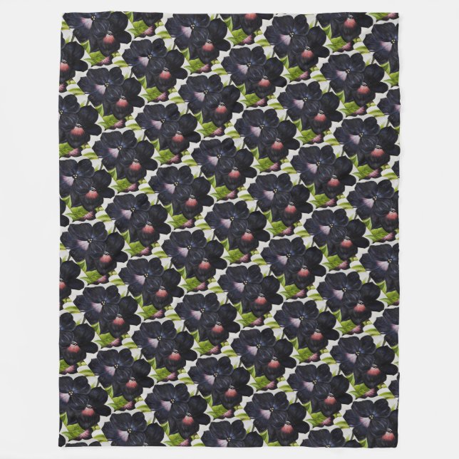 Georgia O'Keefe 1925 Black and Purple Petunias Fleece Blanket (Front)
