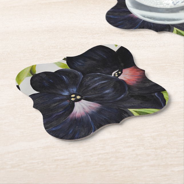 Georgia O'Keefe 1925 Black and Purple Petunias Paper Coaster (Angled)