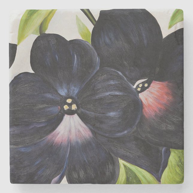 Georgia O'Keefe 1925 Black and Purple Petunias Stone Coaster (Front)
