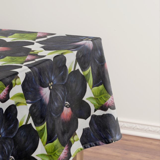 Georgia O'Keefe 1925 Black and Purple Petunias Tablecloth (In Situ)