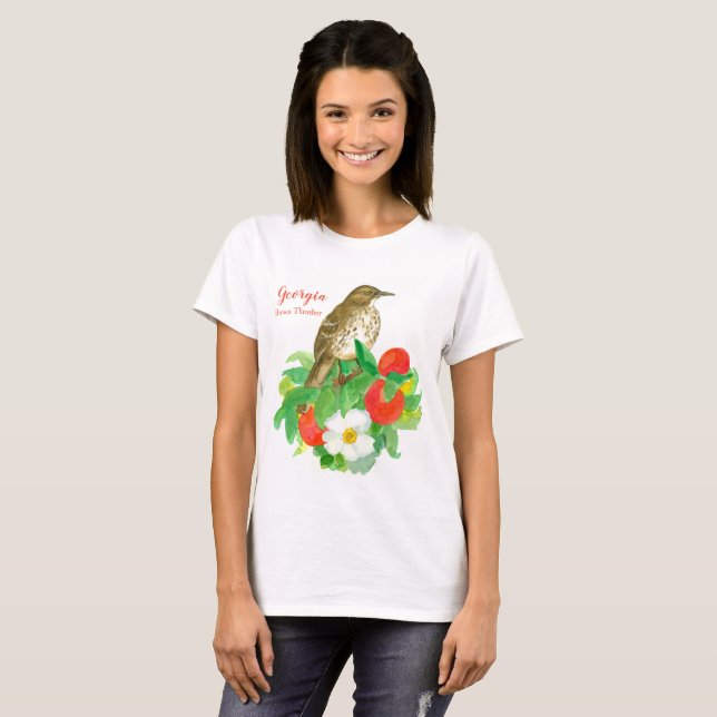 Georgia Peach Brown Thrasher Bird T-Shirt (Front Full)