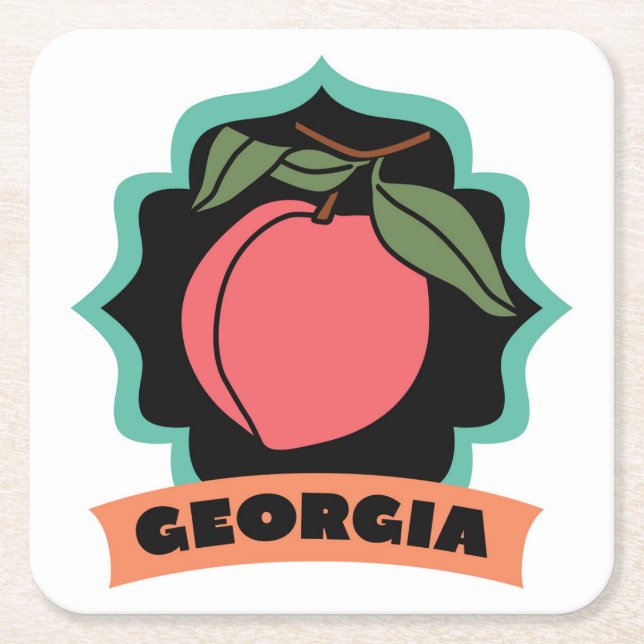 Georgia Peach Logo Square Paper Coaster (Front)