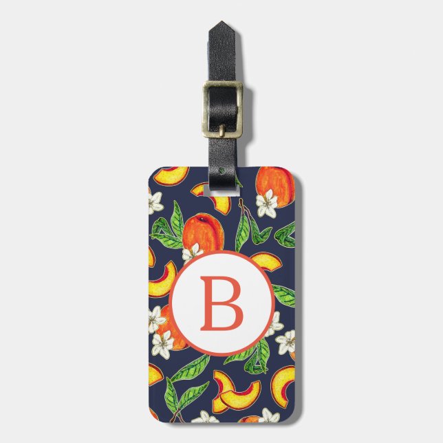 Georgia Peaches & Peach Blossoms | Monogram Luggage Tag (Front Vertical)