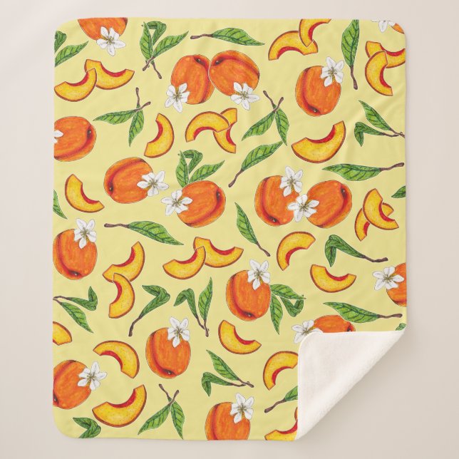 Georgia Peaches & Peach Blossoms Sherpa Blanket (Front)