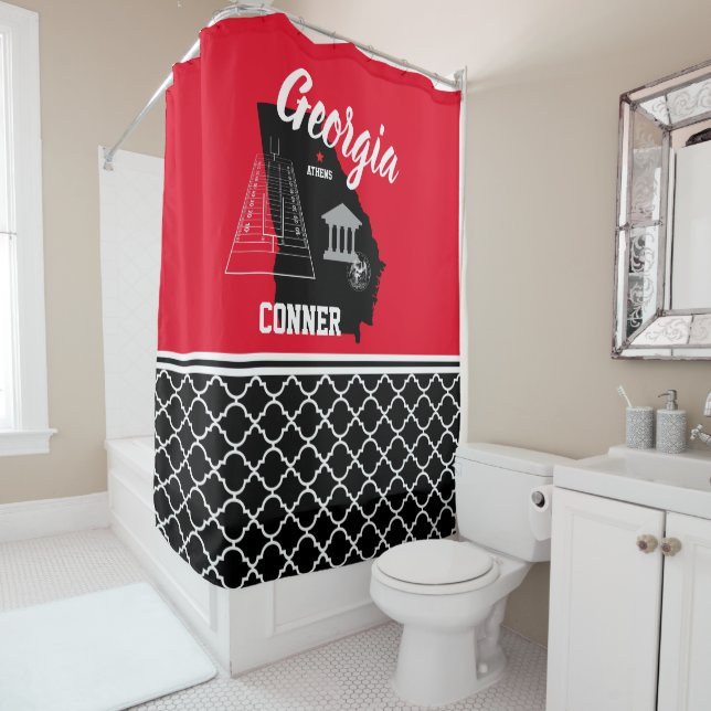 Georgia Red and Black Shower Curtain (In Situ)