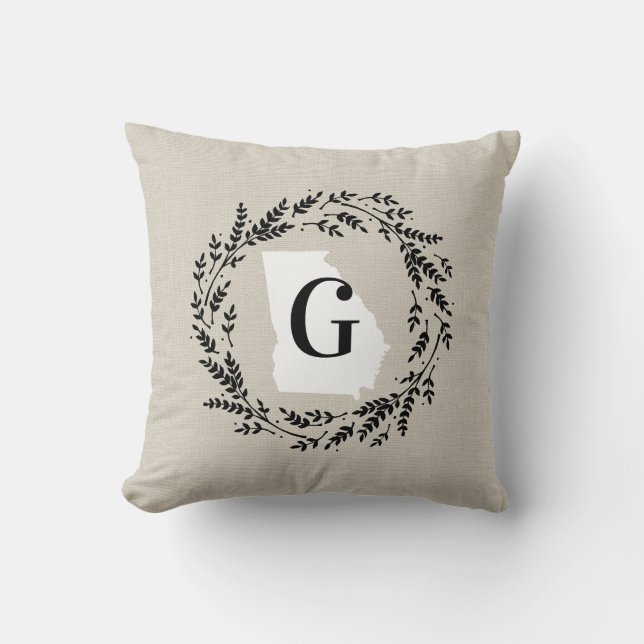 Georgia Rustic Wreath Monogram Throw Pillow (Front)