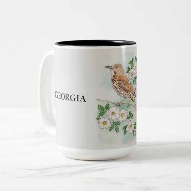 GEORGIA State Bird and Flower Two-Tone Coffee Mug (Front Left)