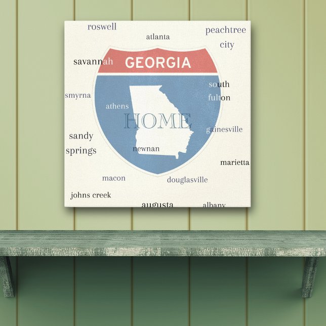 Georgia State Cities Stretched Canvas Print (Represent the beautiful state of Georgia with this unique wall hanging)
