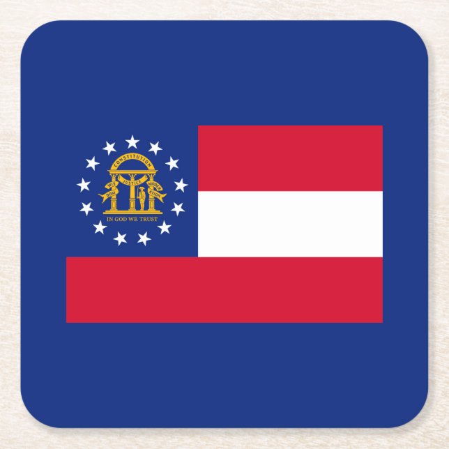 Georgia State Flag Design Square Paper Coaster (Front)