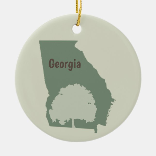 Georgia State map oak tree Ceramic Tree Decoration (Front)