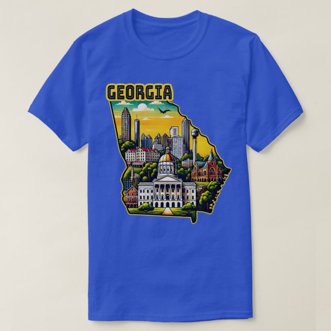 Georgia State Map USA Skyline Landmarks Illustrati T-Shirt (Design Front)